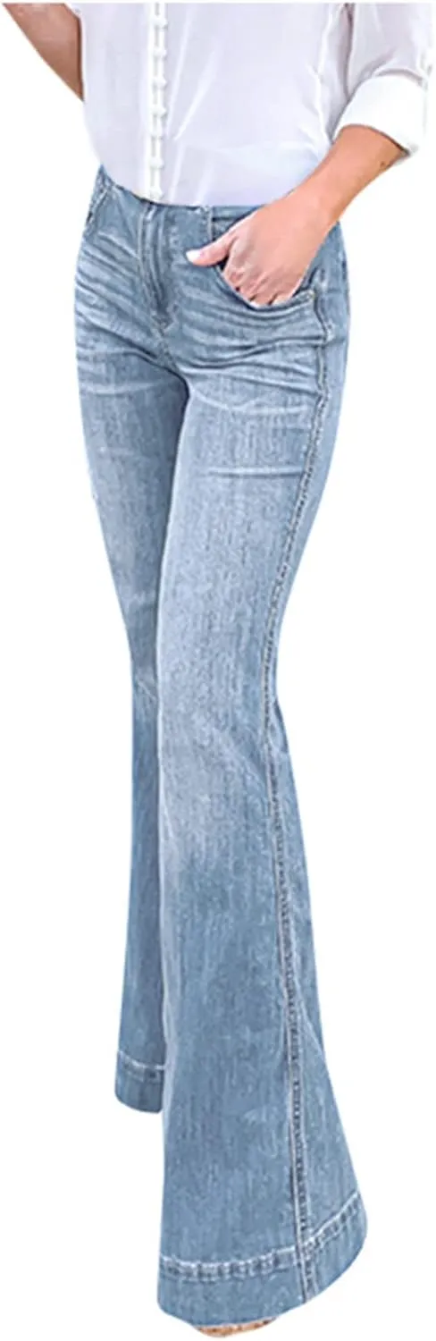 Lightweight Trousers for Women Hight Slim Jeans Wide Women Leg Stretch Waisted Jeans Denim Pants