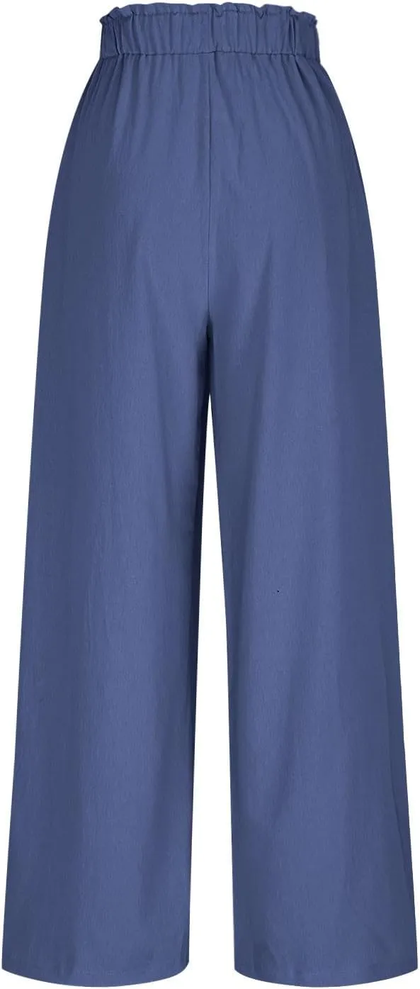 Linen Pants for Women 2025 Wide Leg Cropped Pants High Waisted Summer Casual Cotton Palazzo Trousers with Pockets