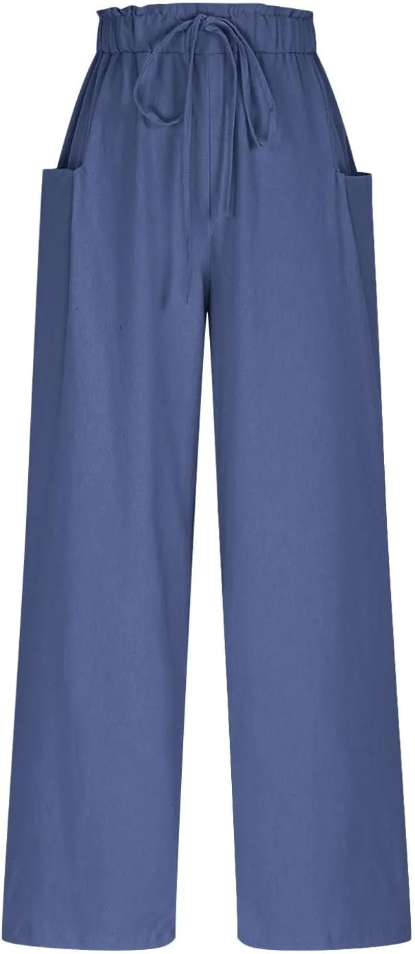 Linen Pants for Women 2025 Wide Leg Cropped Pants High Waisted Summer Casual Cotton Palazzo Trousers with Pockets