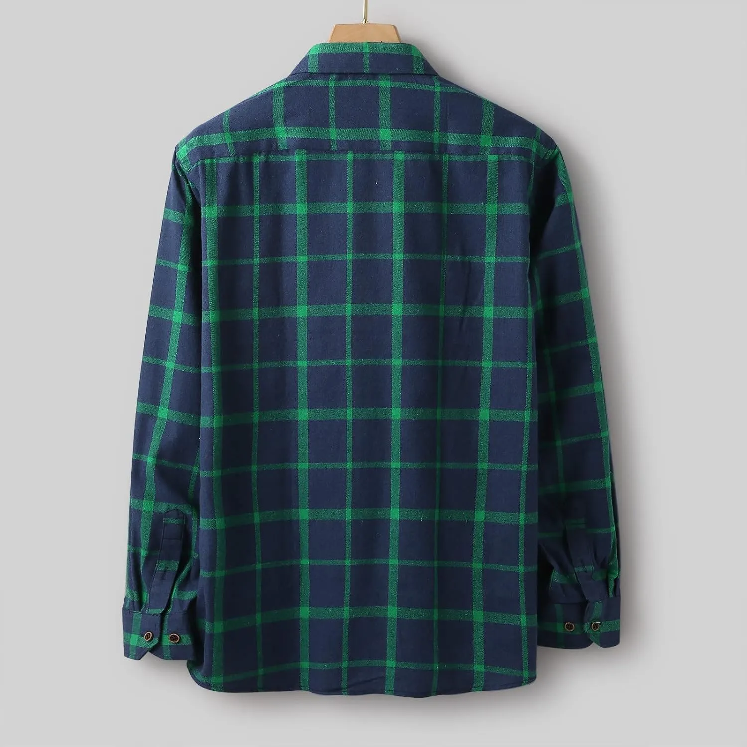 Men's Black Cotton Plaid Flannel Shirt Jacket, Long Sleeve, Point Collar, Casual, Western Style, Size Medium, XL