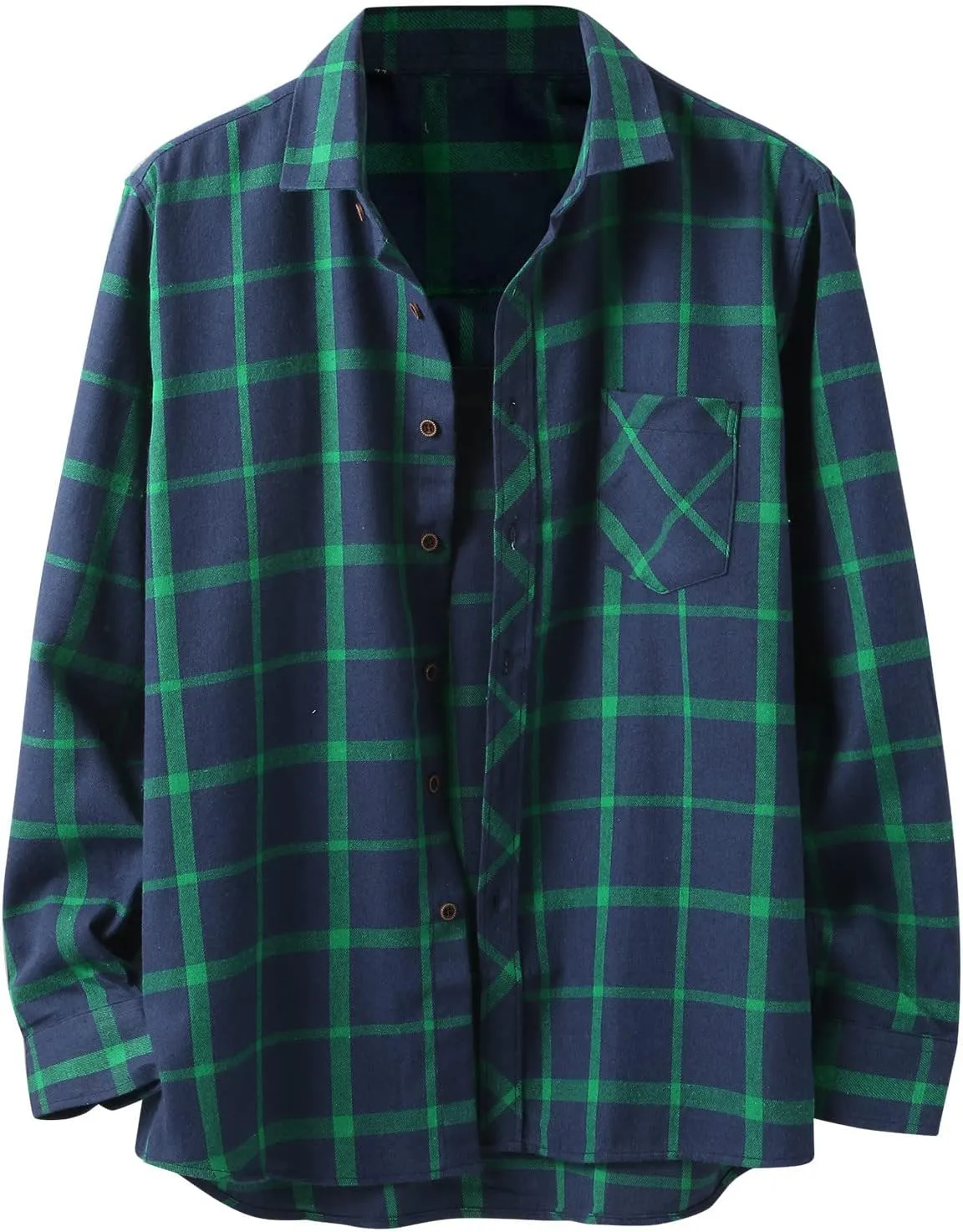 Men's Black Cotton Plaid Flannel Shirt Jacket, Long Sleeve, Point Collar, Casual, Western Style, Size Medium, XL