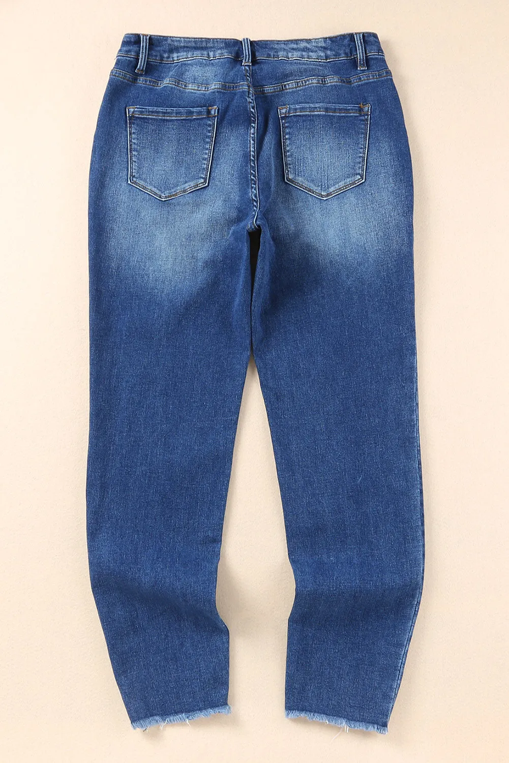 Mid-Rise Distressed Denim Blue Jeans