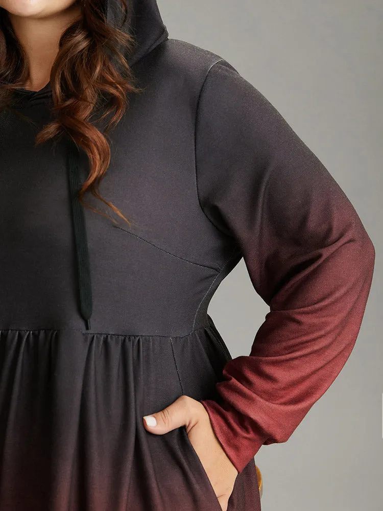 Ombre Elastic Waist Drawstring Hooded Dress