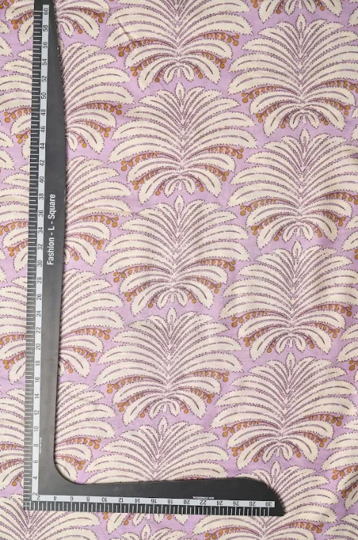 Pastel Mauve Color Leafy Pattern Printed Natural Muslin Silk Fabric