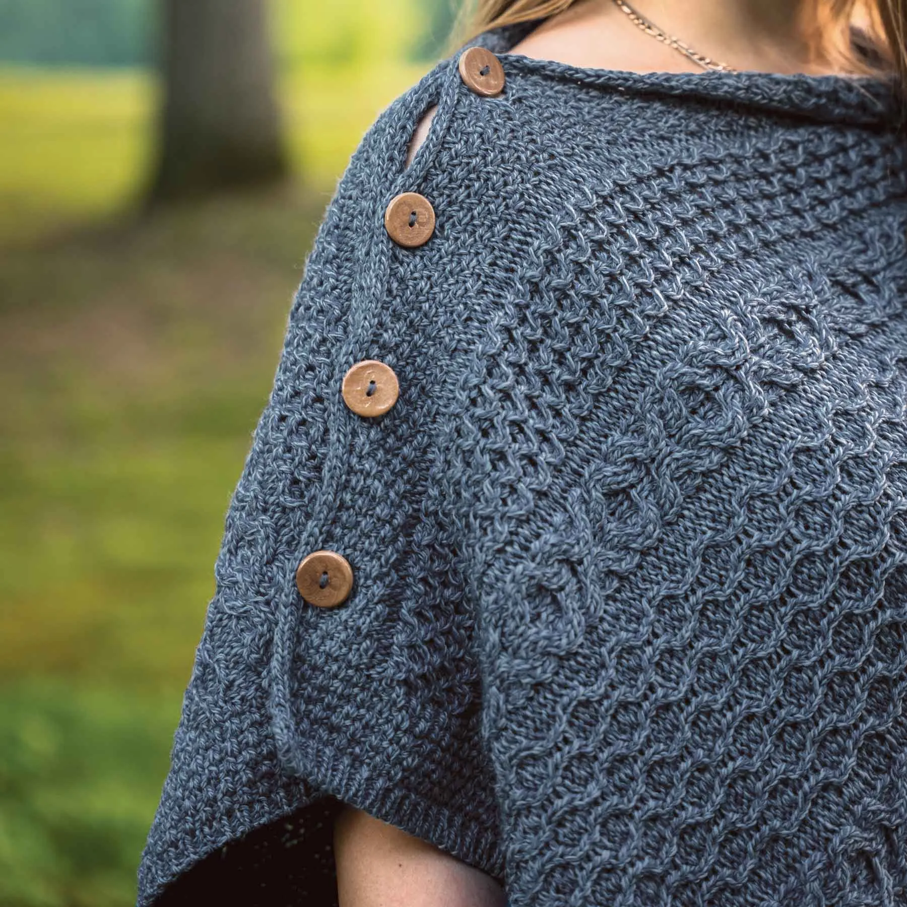 Patchwork Aran Knit Button Poncho