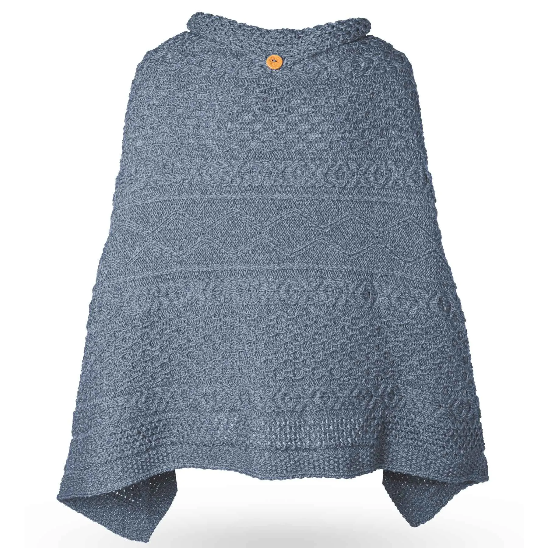 Patchwork Aran Knit Button Poncho
