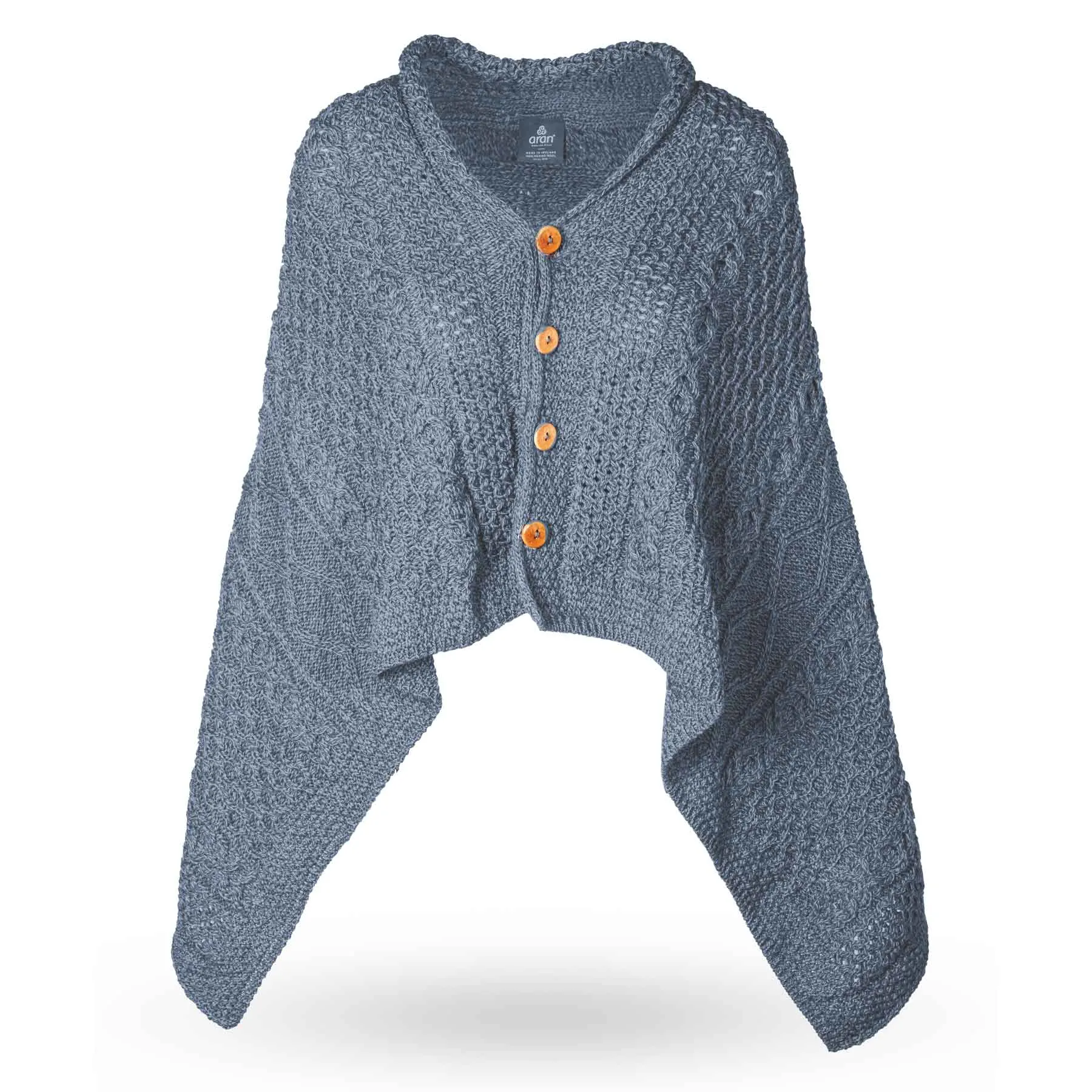 Patchwork Aran Knit Button Poncho