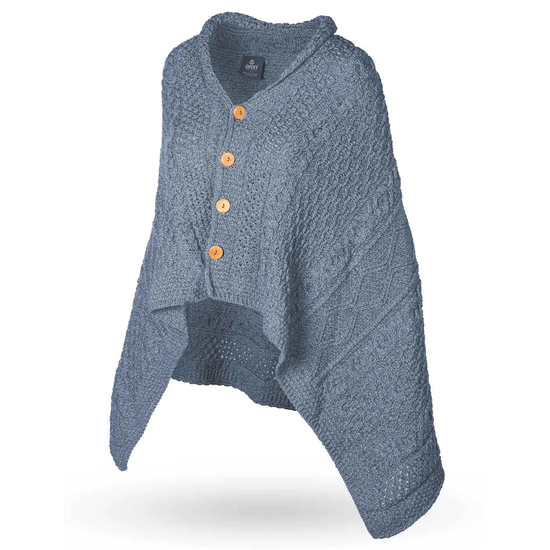 Patchwork Aran Knit Button Poncho