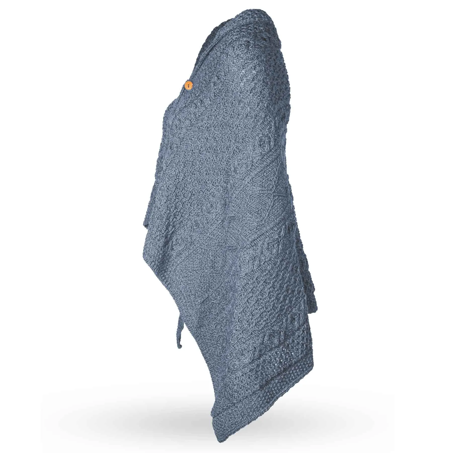 Patchwork Aran Knit Button Poncho