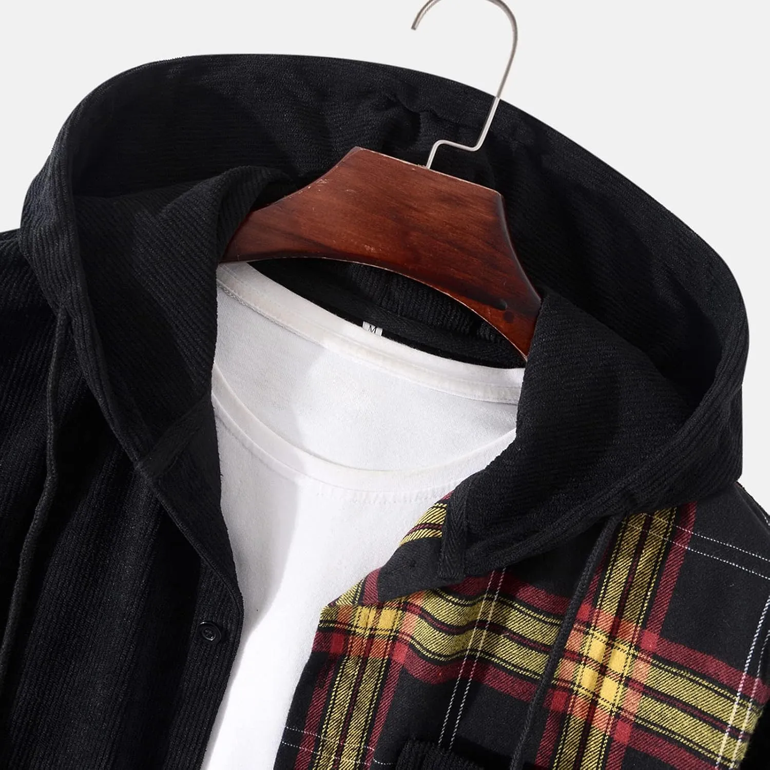Plaid Hoodies Jackets for Men Lightweight Casual Long Sleeve Fleece Lined Casual Plaid Jacket Color Block Stitching