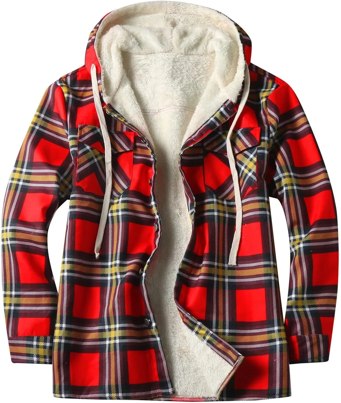 Plaid Hoodies Jackets for Men Regular Fit Long Sleeve Full-Zip Fleece Lined Casual Plaid Jacket Color Block Stitching