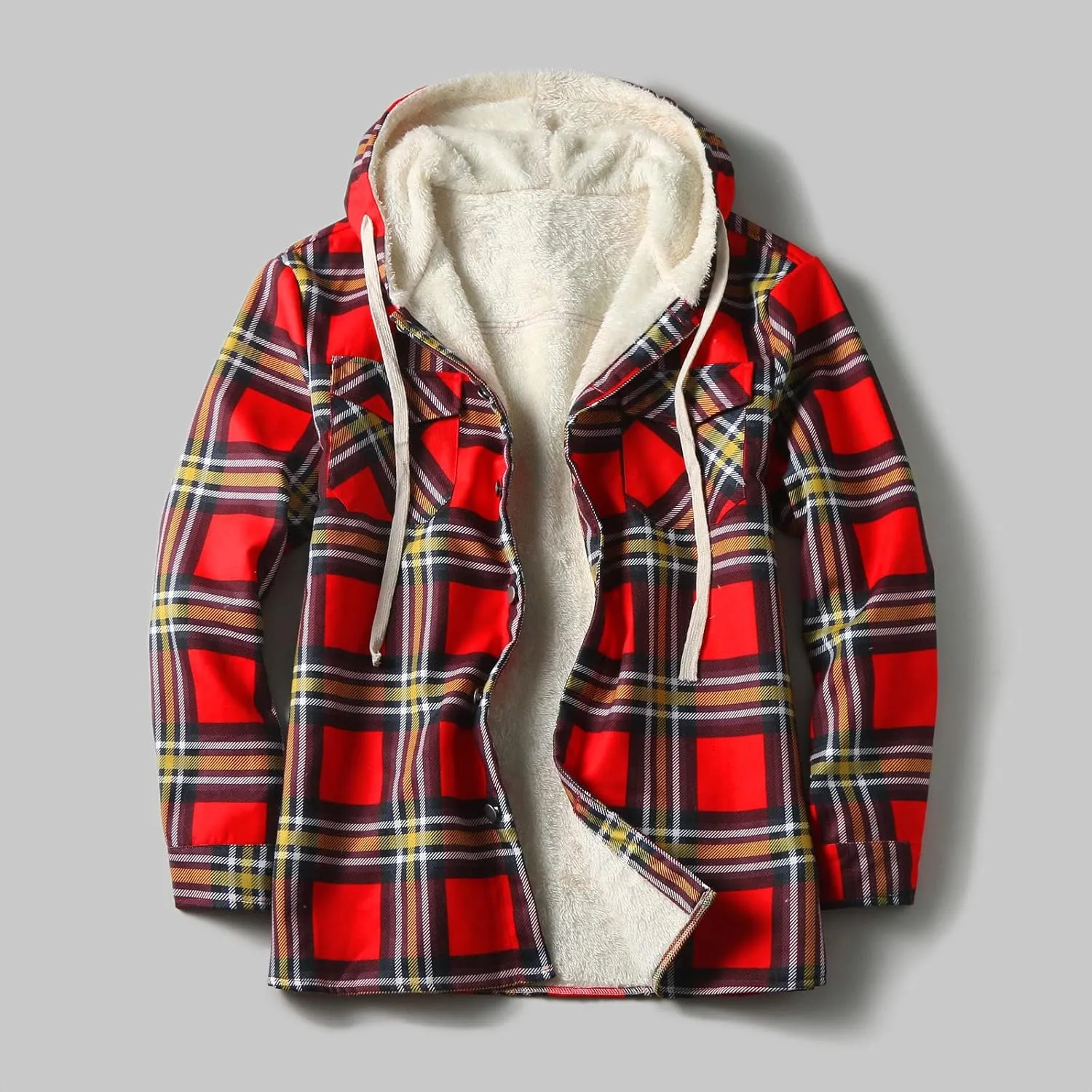 Plaid Hoodies Jackets for Men Regular Fit Long Sleeve Full-Zip Fleece Lined Casual Plaid Jacket Color Block Stitching