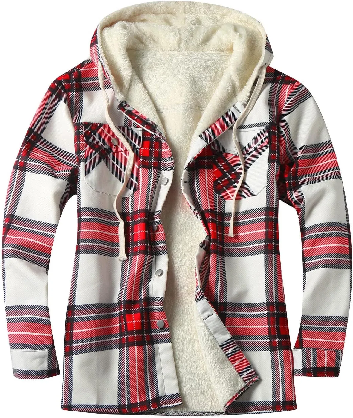 Plaid Hoodies Jackets for Men Regular Fit Long Sleeve Full-Zip Fleece Lined Casual Plaid Jacket Color Block Stitching