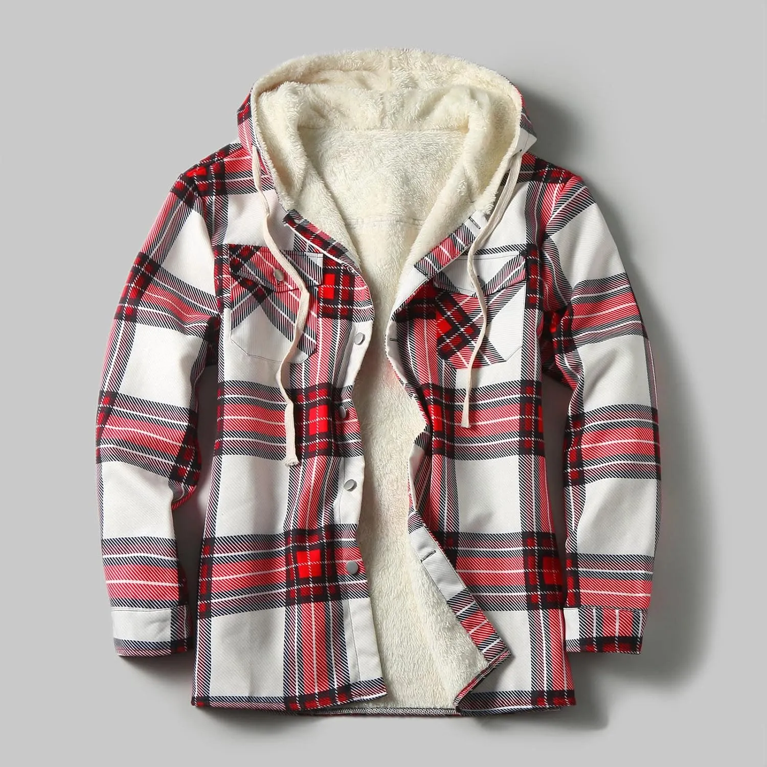 Plaid Hoodies Jackets for Men Regular Fit Long Sleeve Full-Zip Fleece Lined Casual Plaid Jacket Color Block Stitching