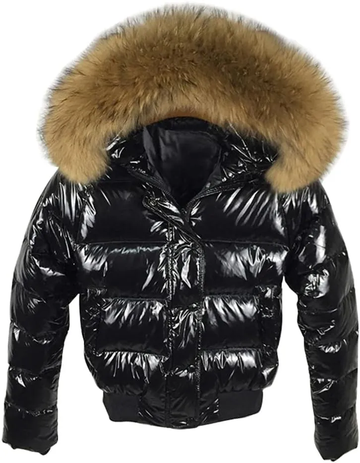 Pulcykp Women Puffer Coat Winter Hooded Jacket Warm Short Down Parkas