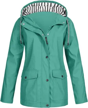Rain Jacket Women 2024 Fall Lightweight Waterproof Raincoat Windbreaker Outdoor Hooded Trench Coat
