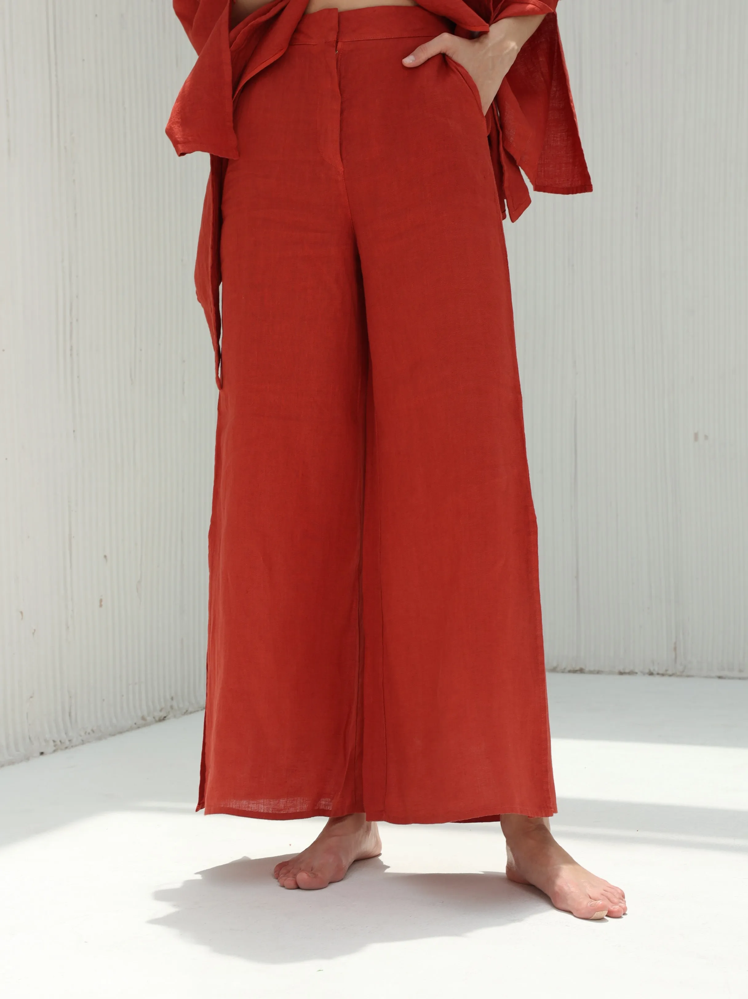 Sofia Pure Linen Side-Slit Pants