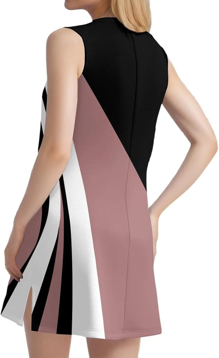 Summer Dresses for Women 2025 Casual V Neck Sleeveless Sundresses Color Block Printed Tank Beach Dresses with Split
