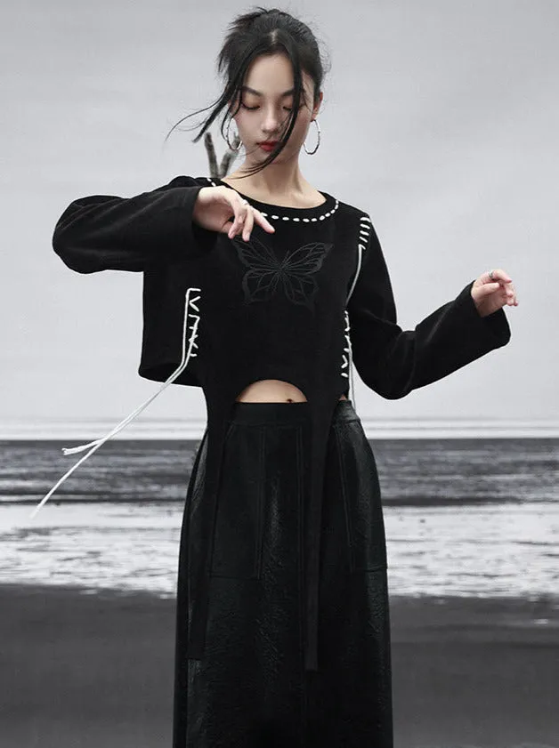 Sweatshirt Design Short Butterfly Strappy Black