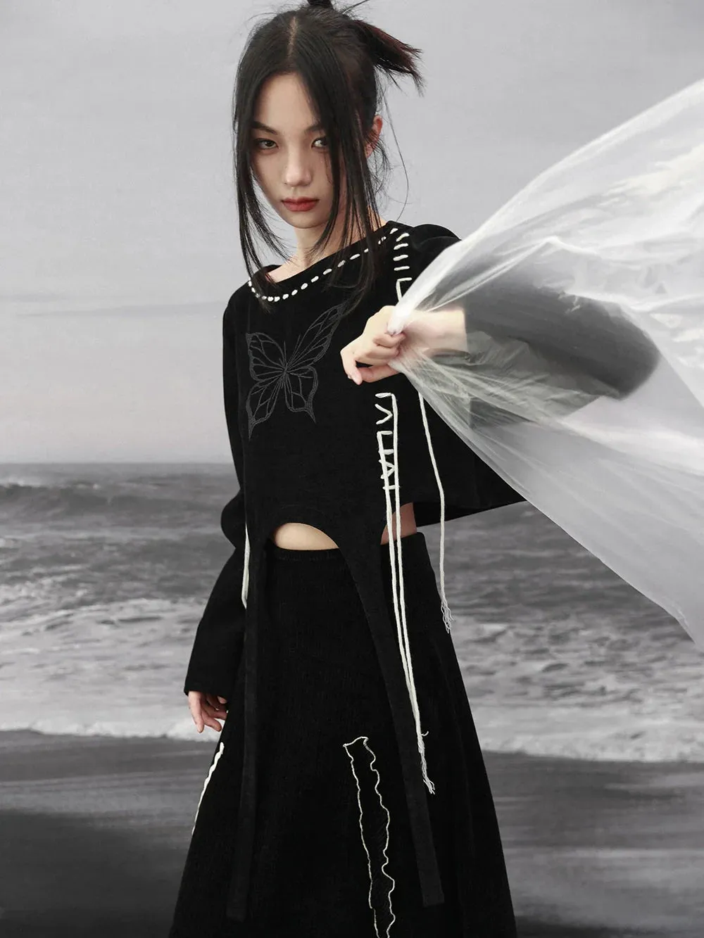 Sweatshirt Design Short Butterfly Strappy Black
