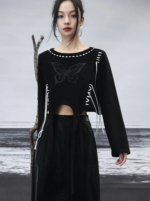 Sweatshirt Design Short Butterfly Strappy Black