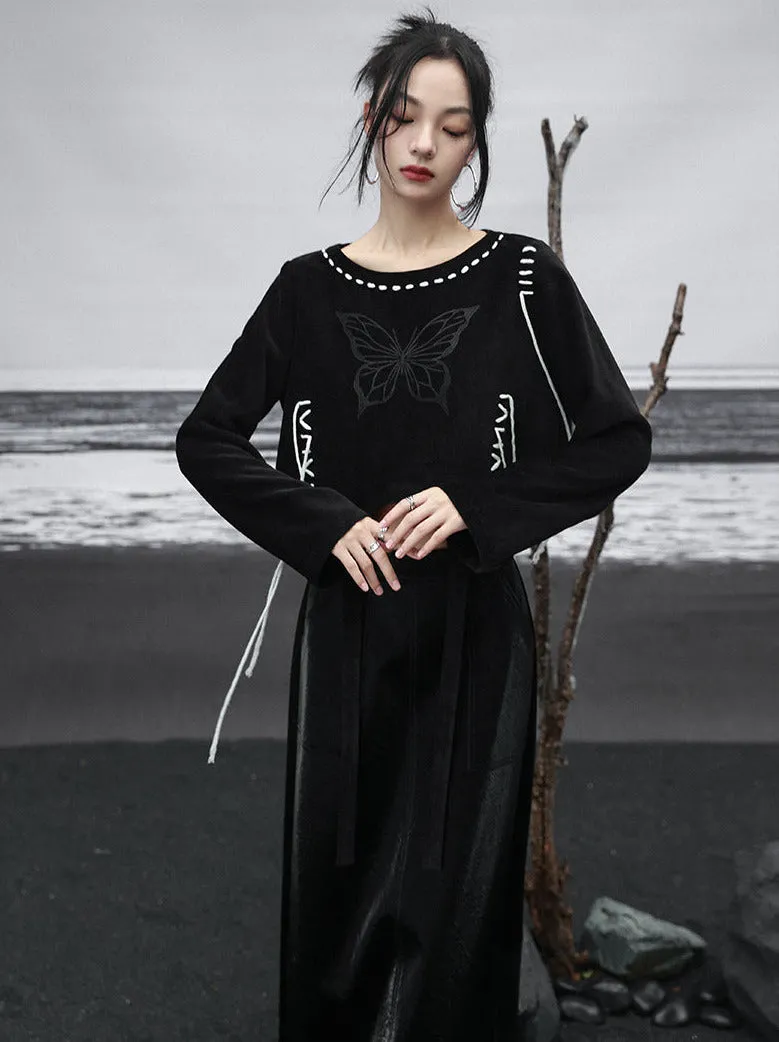 Sweatshirt Design Short Butterfly Strappy Black