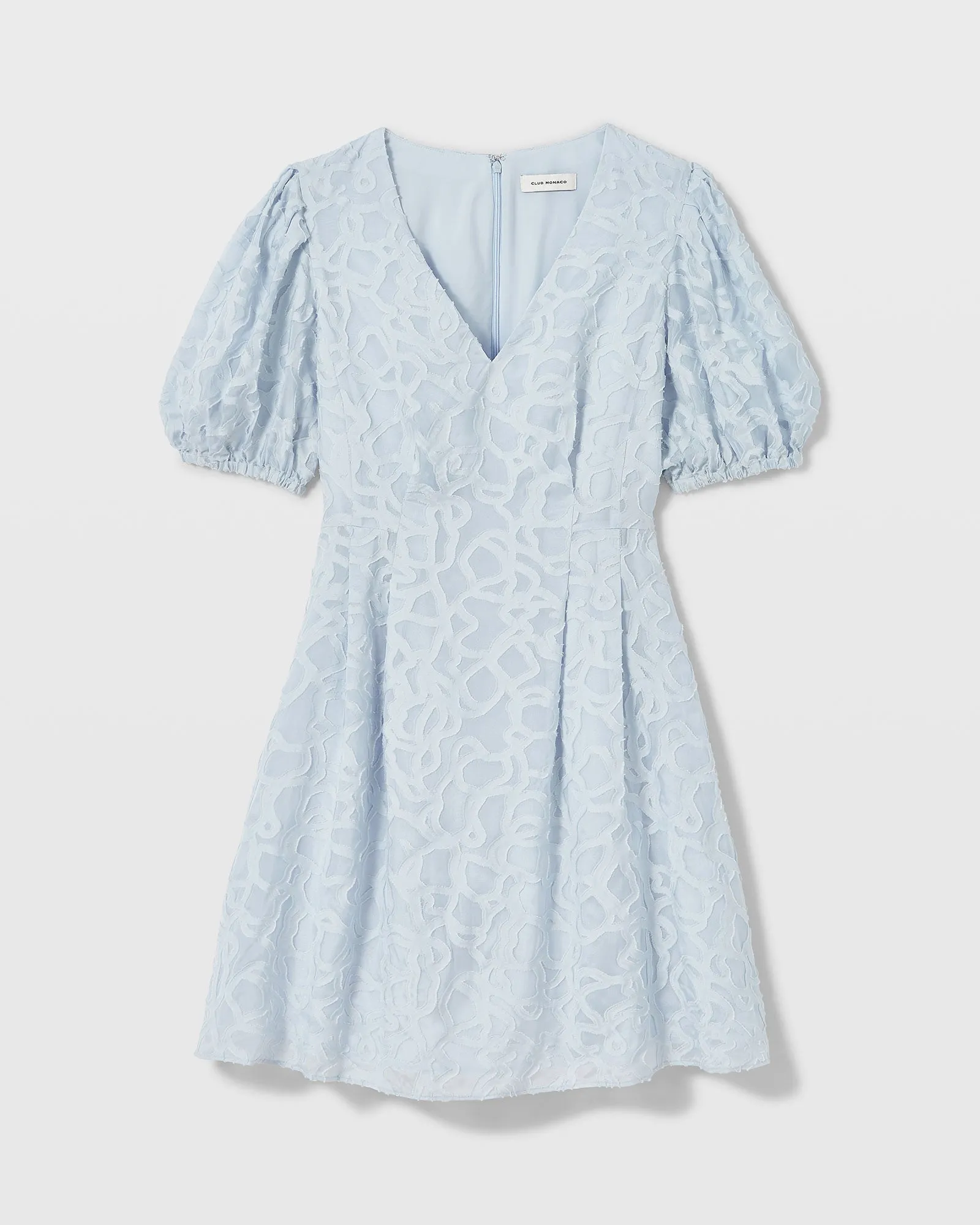 Textured Puff Sleeve V-Neck Dress