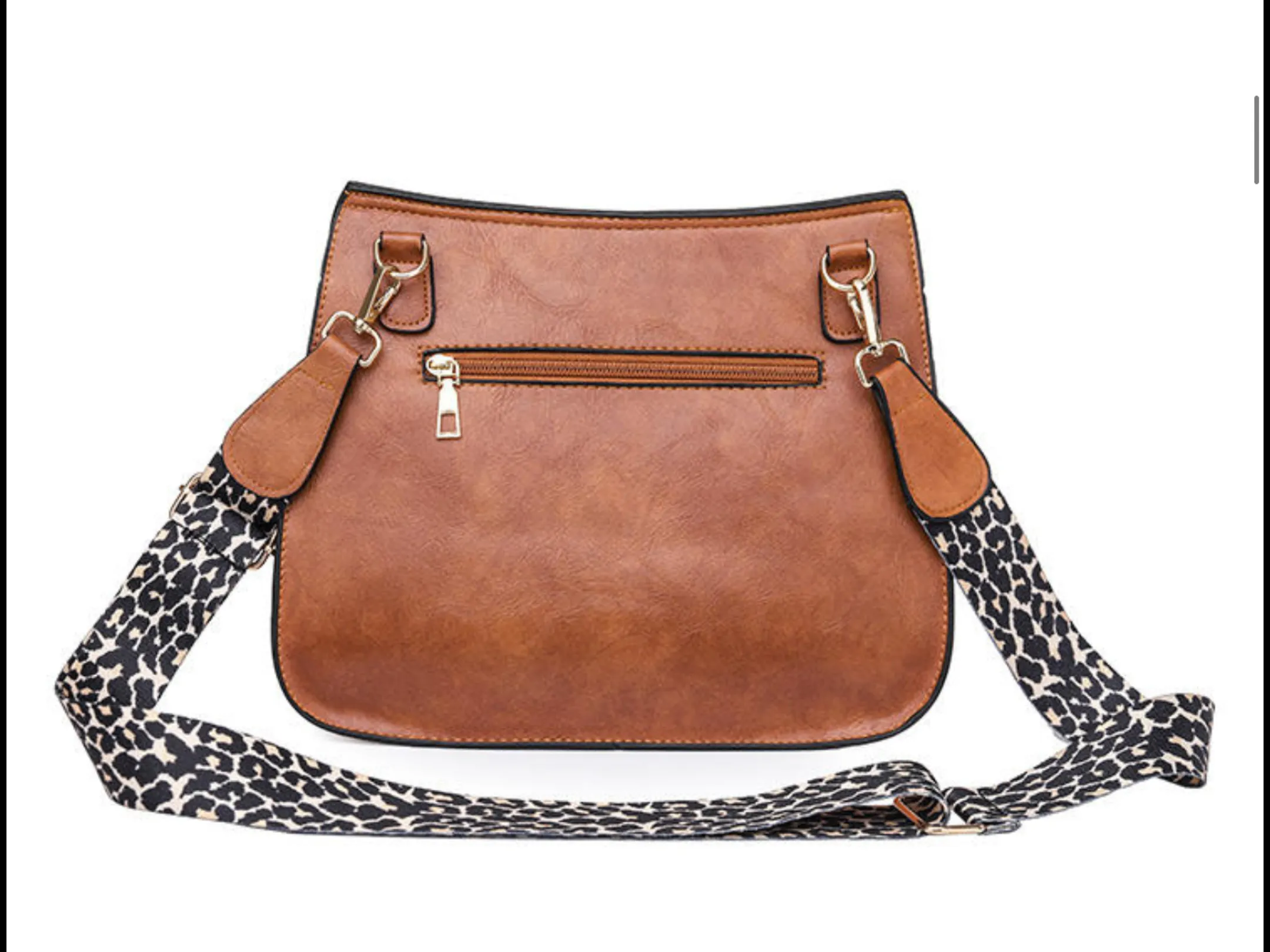Vegan Leather Woven Flip Rivet Handbag with Leopard Strap - Assorted Colors