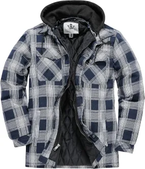 WenVen Men's Thicken Plaid Flannel Quilted Shirts Jacket with Removable Hood