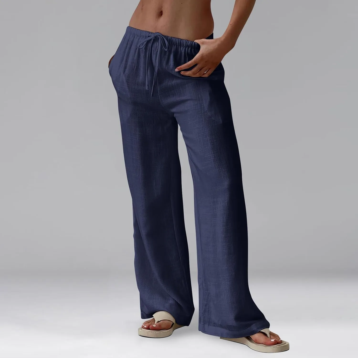 Wide Leg Linen Pants for Women High Waisted Palazzo Pants Casual Summer Trousers Pants Loose Lounge Pants with Pockets