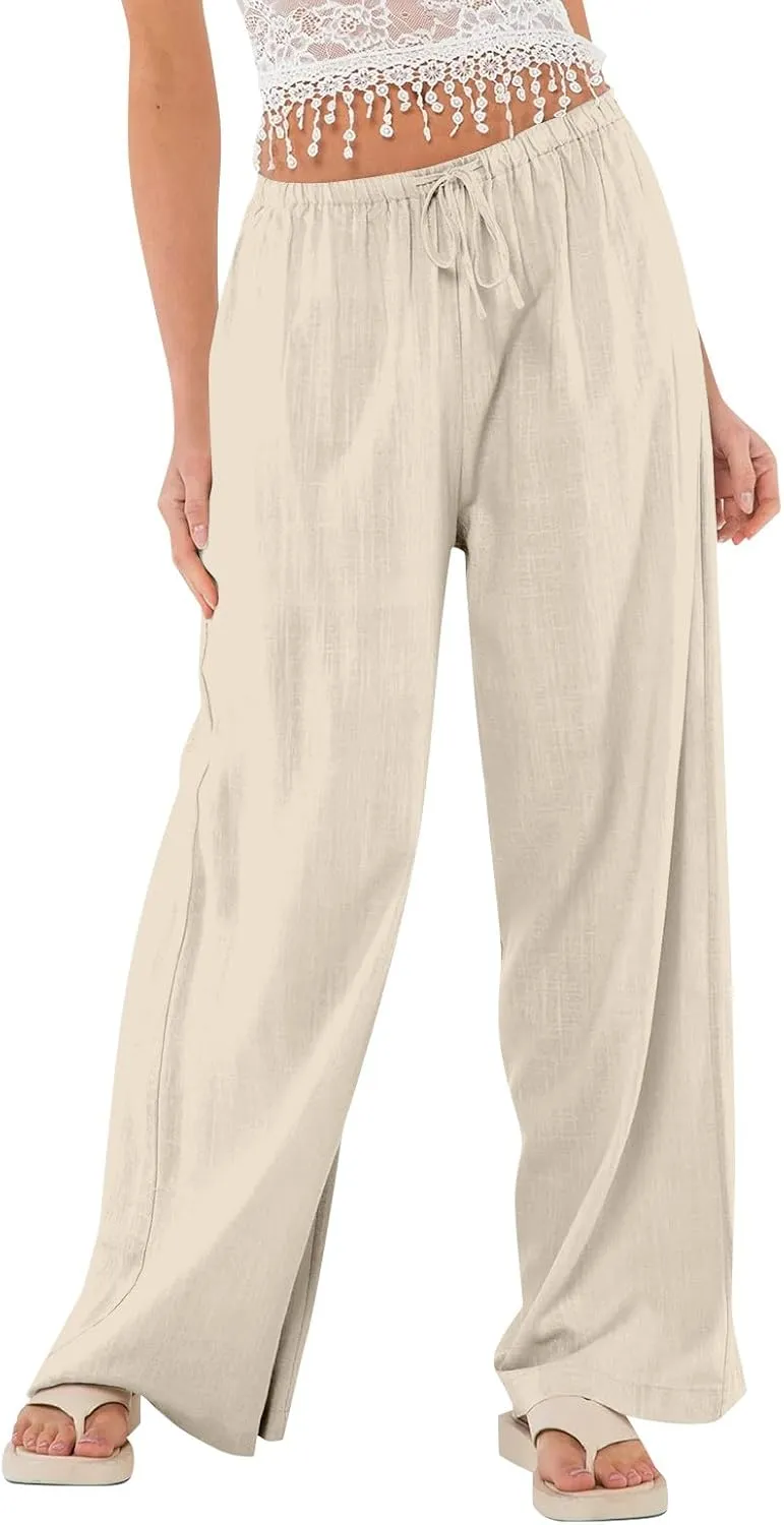 Wide Leg Linen Pants for Women High Waisted Palazzo Pants Casual Summer Trousers Pants Loose Lounge Pants with Pockets