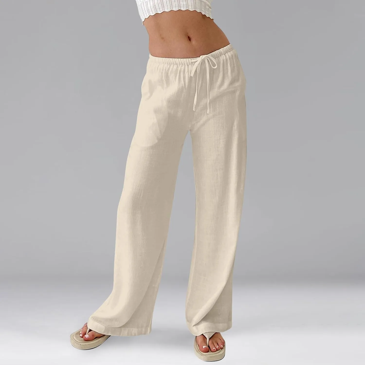 Wide Leg Linen Pants for Women High Waisted Palazzo Pants Casual Summer Trousers Pants Loose Lounge Pants with Pockets