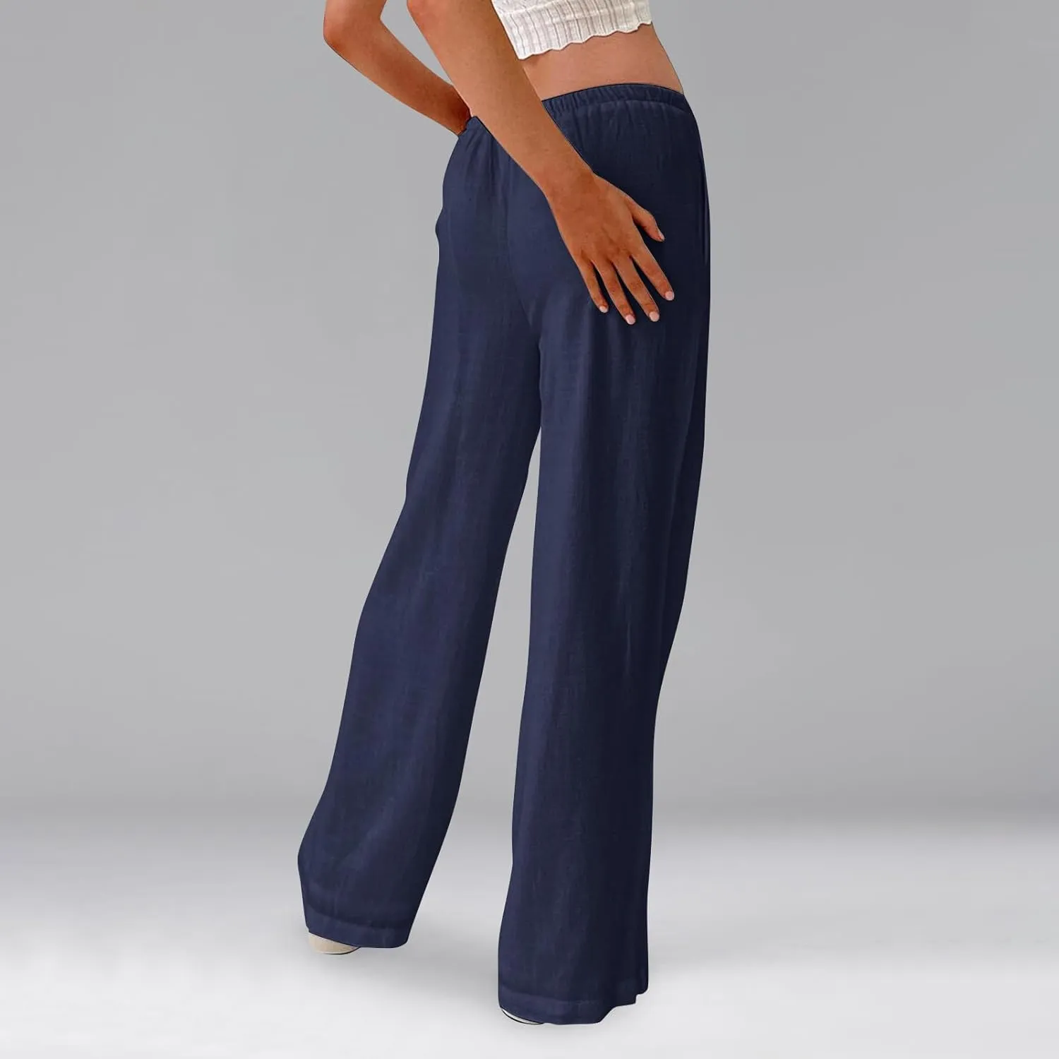Wide Leg Linen Pants for Women High Waisted Palazzo Pants Casual Summer Trousers Pants Loose Lounge Pants with Pockets