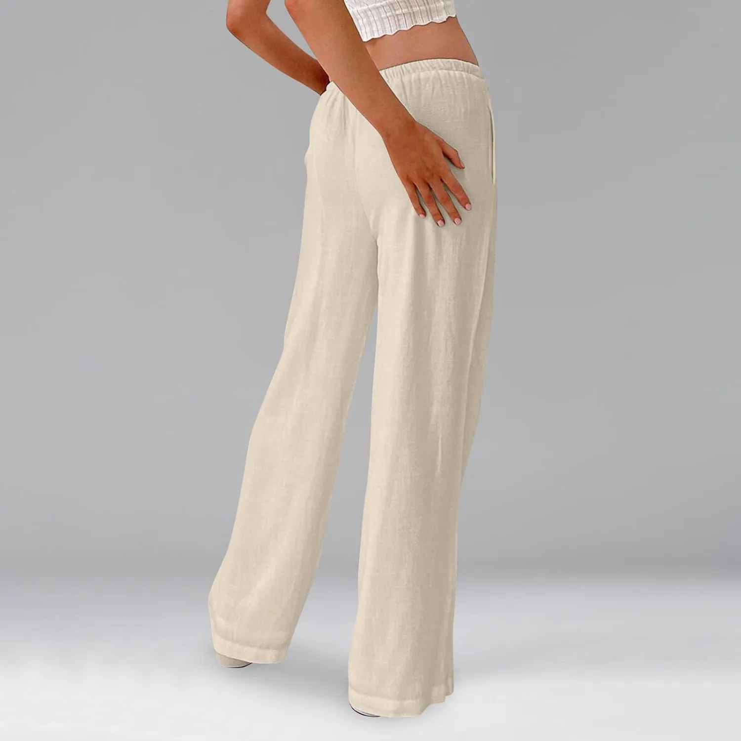 Wide Leg Linen Pants for Women High Waisted Palazzo Pants Casual Summer Trousers Pants Loose Lounge Pants with Pockets