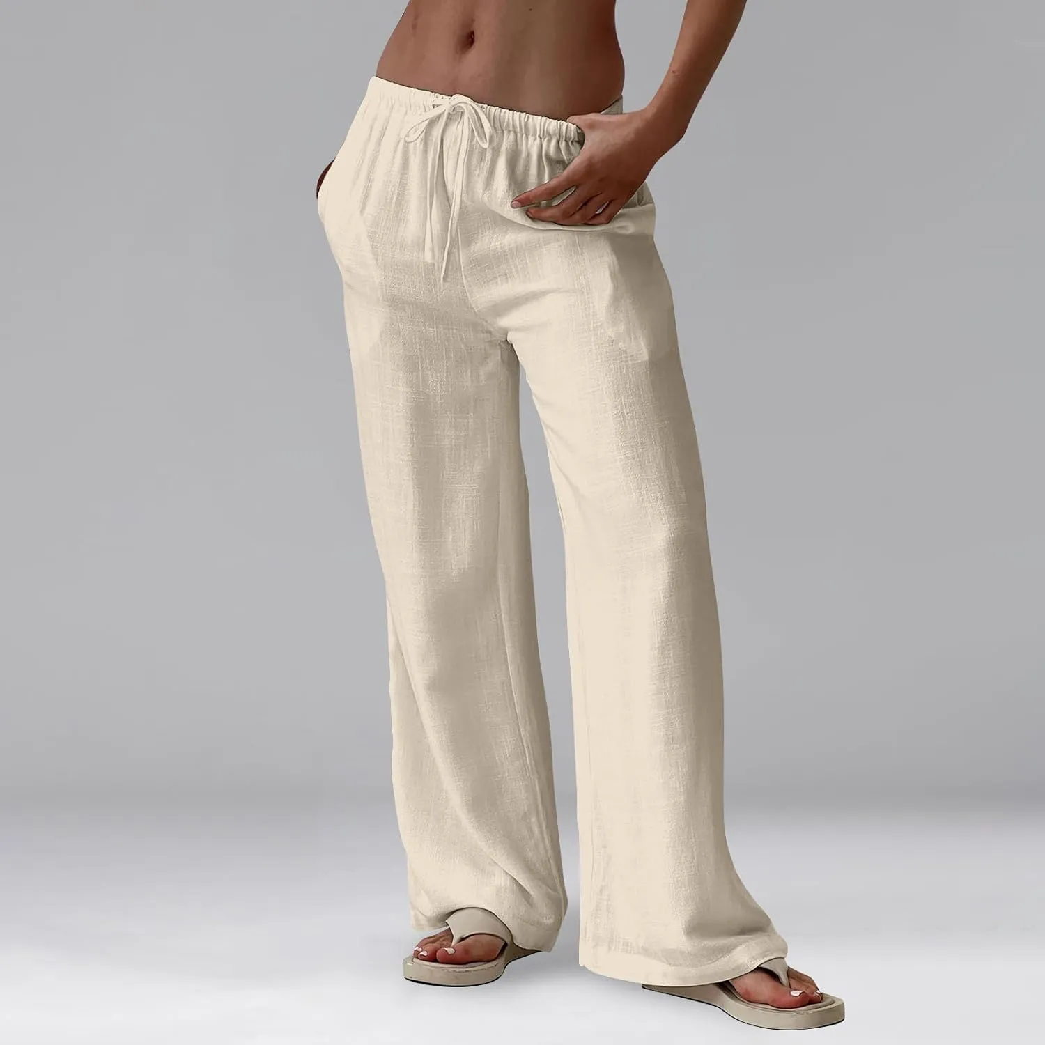 Wide Leg Linen Pants for Women High Waisted Palazzo Pants Casual Summer Trousers Pants Loose Lounge Pants with Pockets