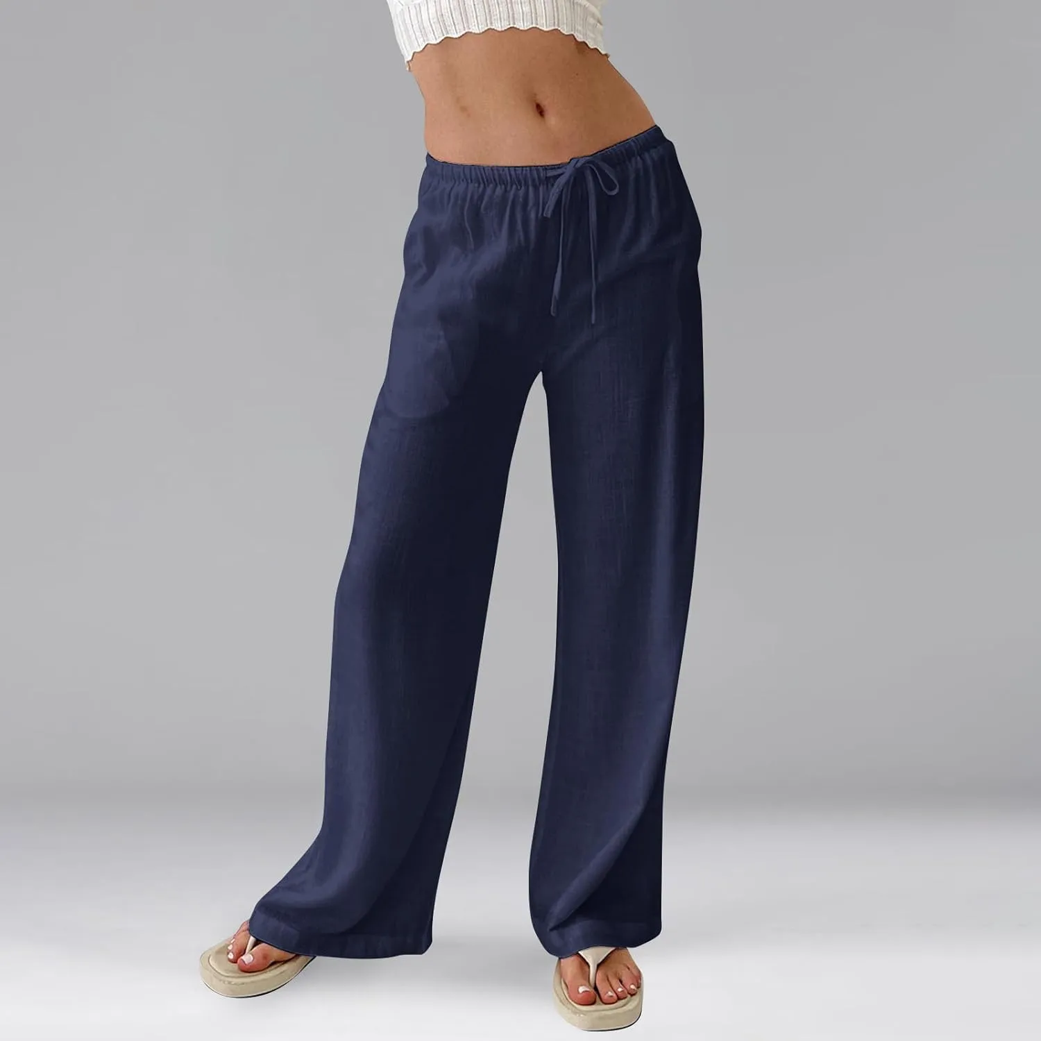 Wide Leg Linen Pants for Women High Waisted Palazzo Pants Casual Summer Trousers Pants Loose Lounge Pants with Pockets