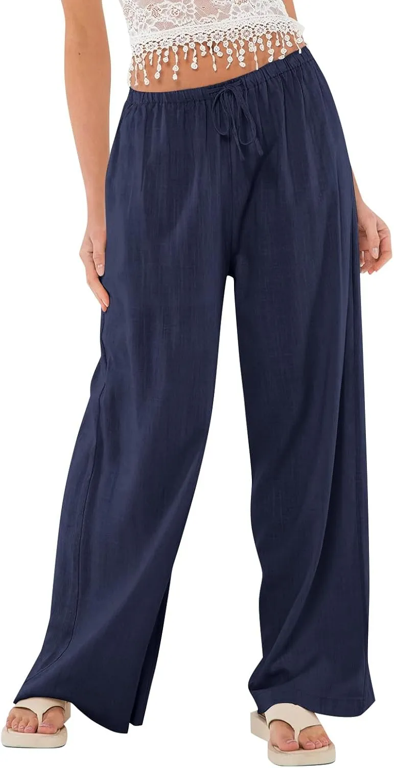 Wide Leg Linen Pants for Women High Waisted Palazzo Pants Casual Summer Trousers Pants Loose Lounge Pants with Pockets