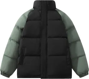 Winter Light Warm Down Jacket Men Color Block Jacket Soft Plus Size Puffer Jacket Stand Collar Travel Coat for Teen