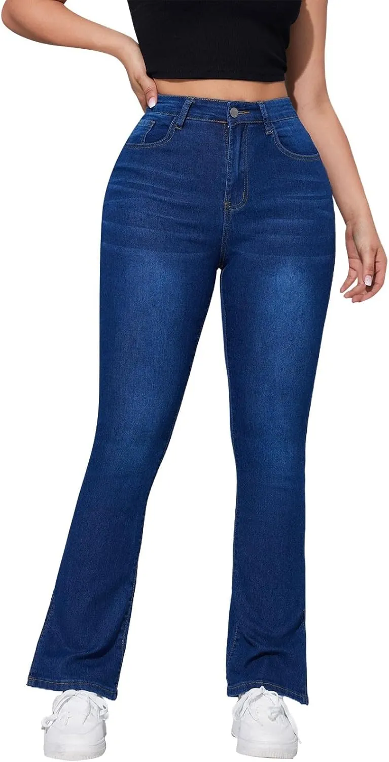 Women Straight Ankle Jeans Casual Loose High Waist Denim Pants Tummy Control Destroy Skinny Denim Jeans Plus Size