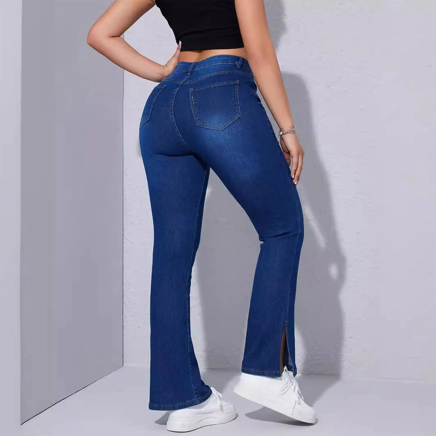 Women Straight Ankle Jeans Casual Loose High Waist Denim Pants Tummy Control Destroy Skinny Denim Jeans Plus Size