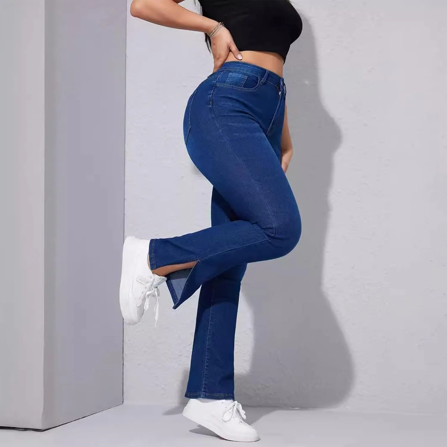Women Straight Ankle Jeans Casual Loose High Waist Denim Pants Tummy Control Destroy Skinny Denim Jeans Plus Size