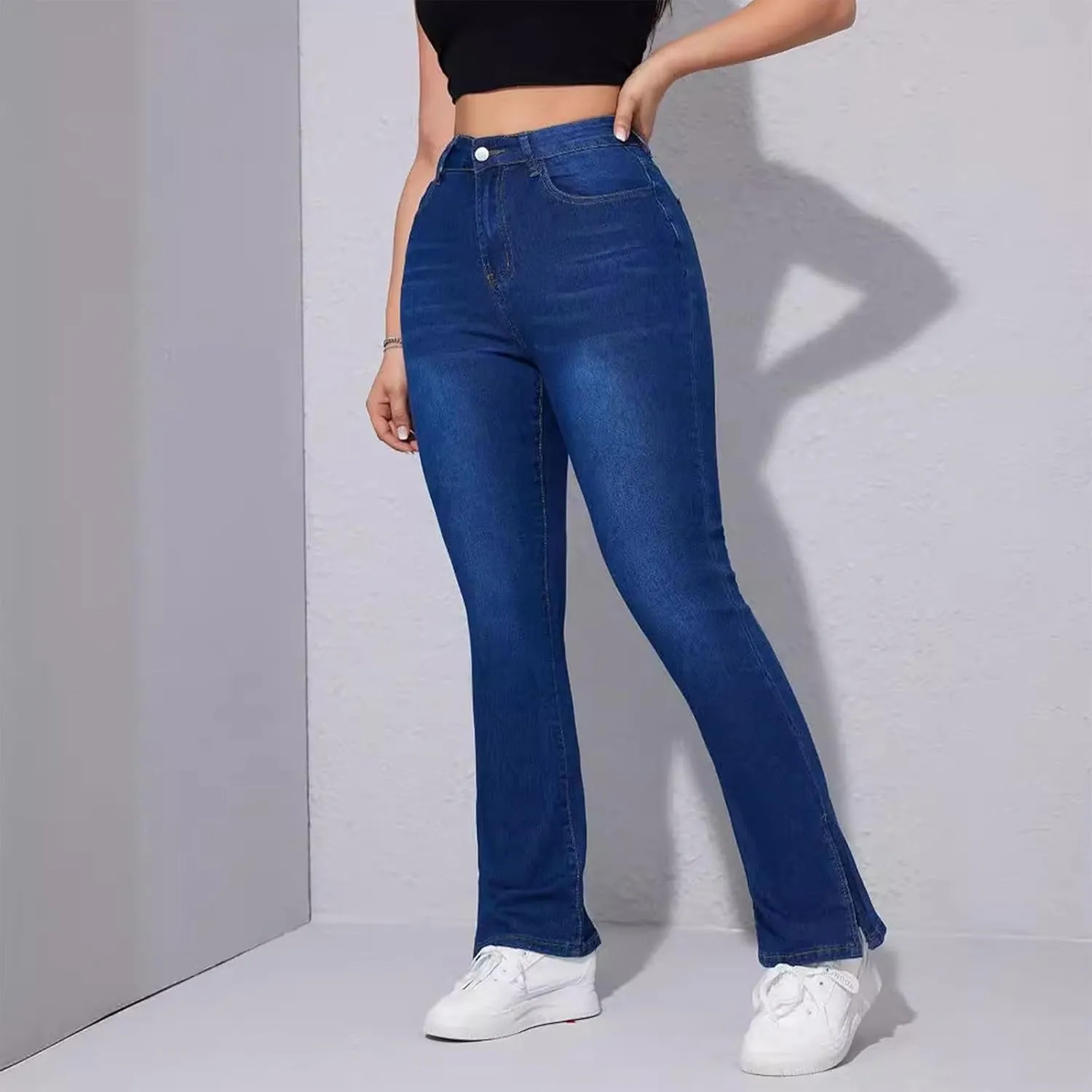 Women Straight Ankle Jeans Casual Loose High Waist Denim Pants Tummy Control Destroy Skinny Denim Jeans Plus Size