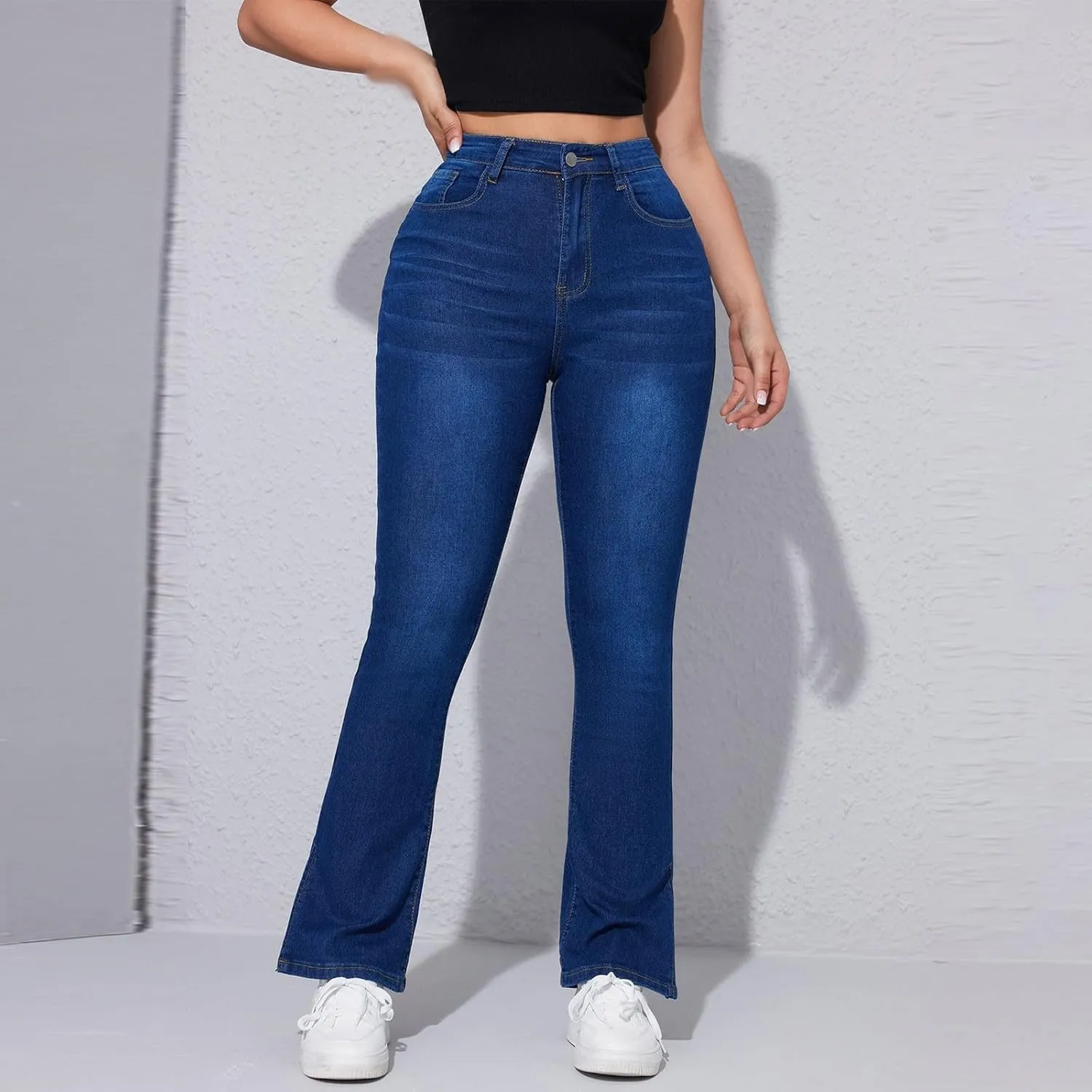 Women Straight Ankle Jeans Casual Loose High Waist Denim Pants Tummy Control Destroy Skinny Denim Jeans Plus Size