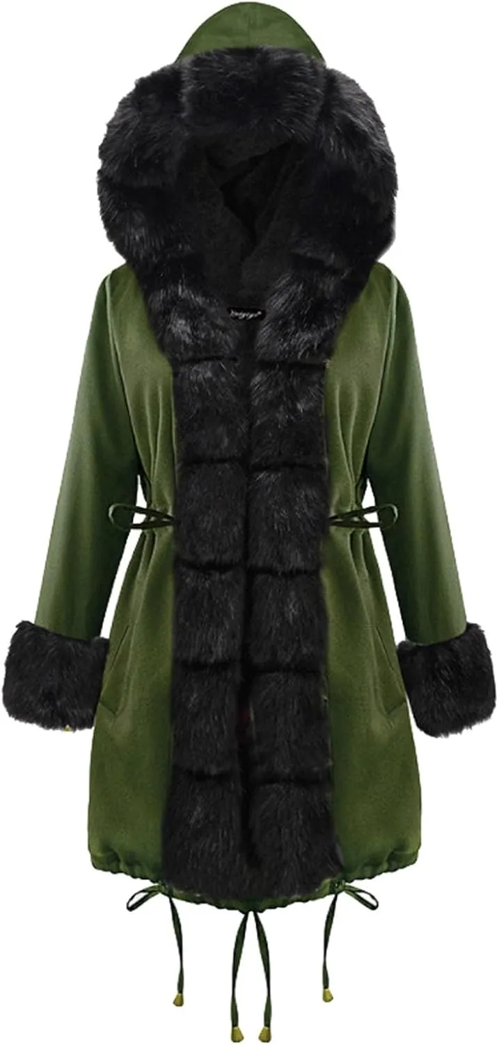 Women's 2024 Winter Fuzzy Fleece Coats Open Front Faux Fur Long Jackets Lapel Long Sleeve Sherpa Outerwear Coat