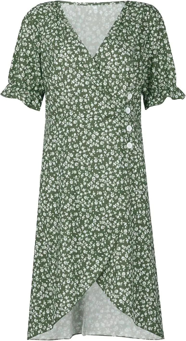 Women's Dresses Floral Printed Boho Dresses Summer Swing V-Neck Short Sleeve Dress Maxi, S-XL