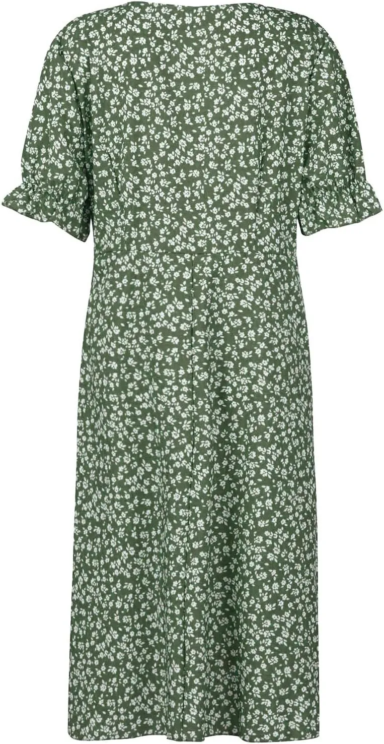 Women's Dresses Floral Printed Boho Dresses Summer Swing V-Neck Short Sleeve Dress Maxi, S-XL