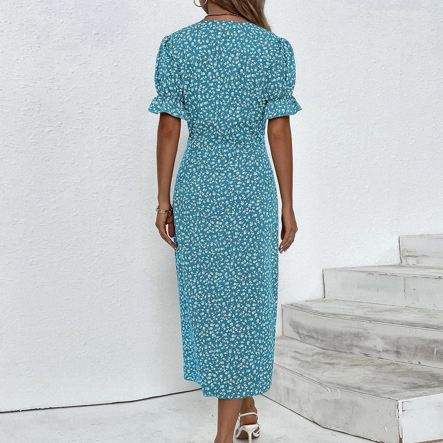 Women's Dresses Floral Printed Boho Dresses Summer Swing V-Neck Short Sleeve Dress Maxi, S-XL
