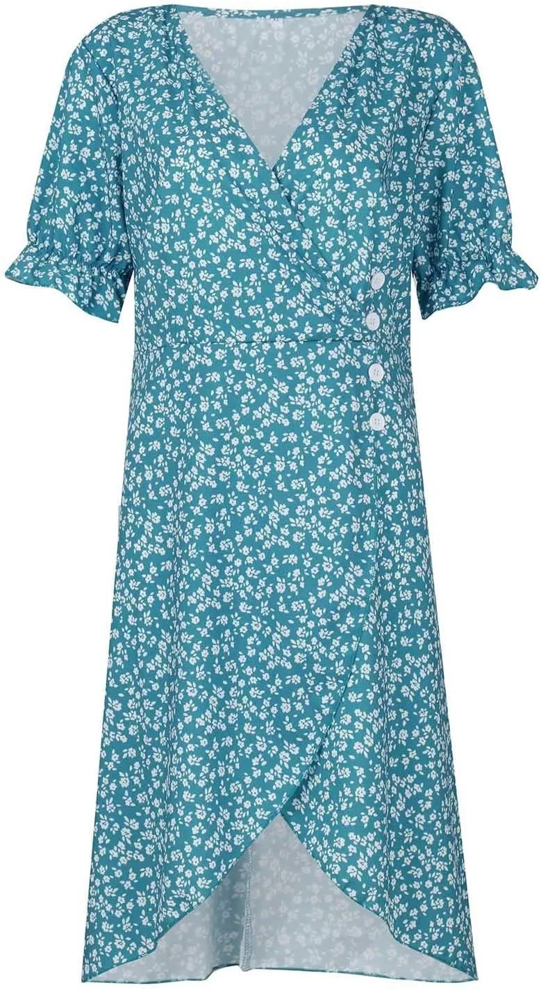 Women's Dresses Floral Printed Boho Dresses Summer Swing V-Neck Short Sleeve Dress Maxi, S-XL