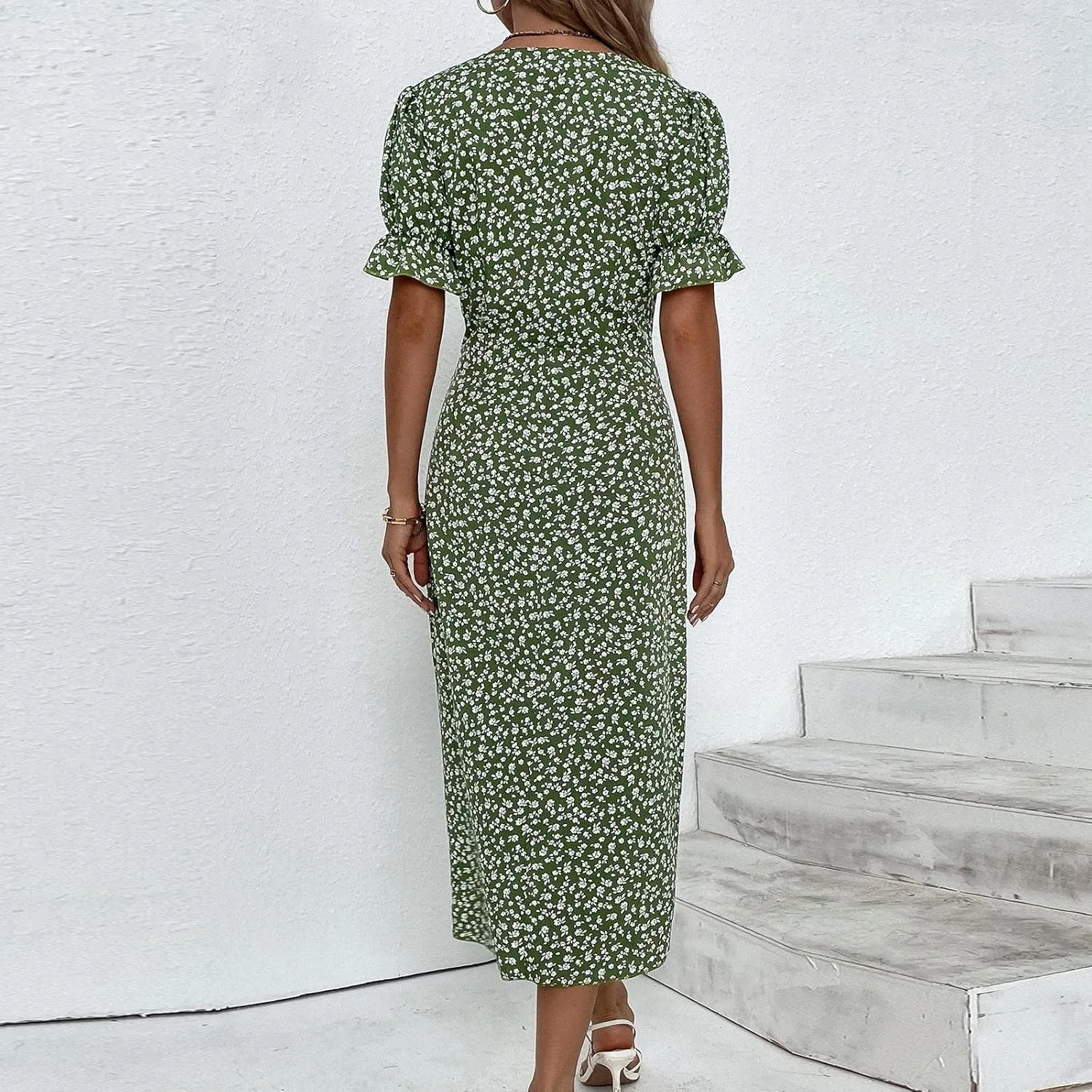 Women's Dresses Floral Printed Boho Dresses Summer Swing V-Neck Short Sleeve Dress Maxi, S-XL