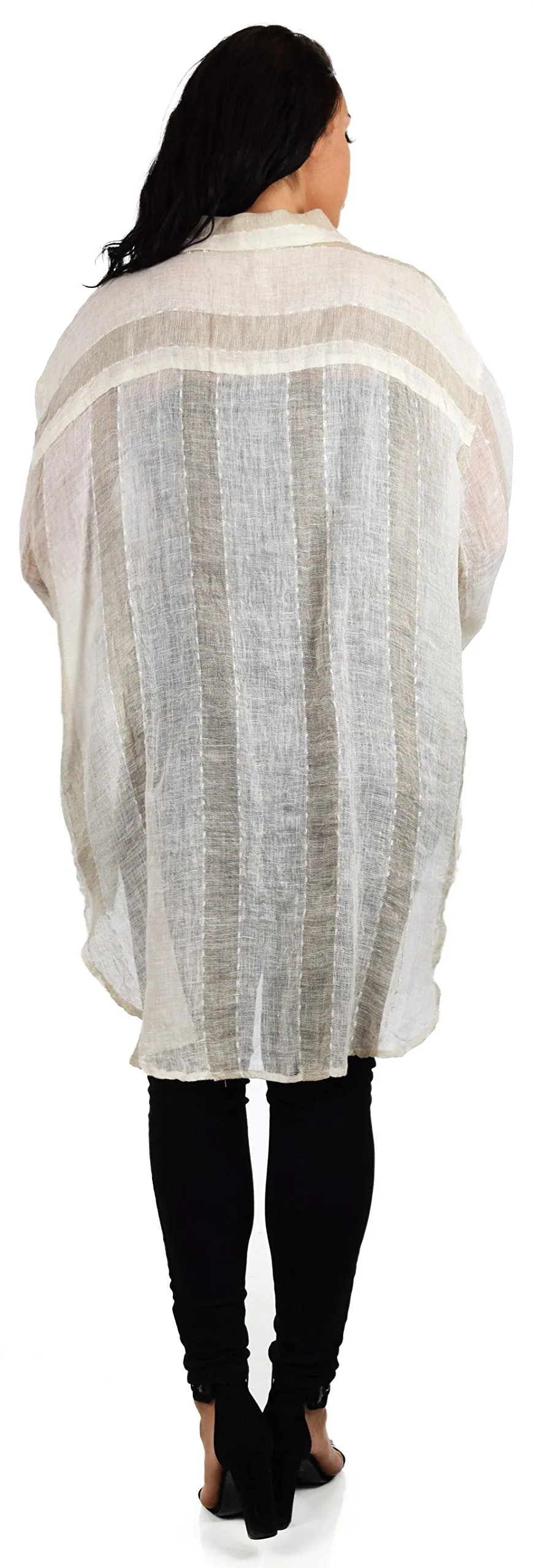Women's Linen Gauze Blouse,  High Low Button Down Linen Shirt , Semi Sheer Linen Gause Tunic, Regular & Plus Sizes
